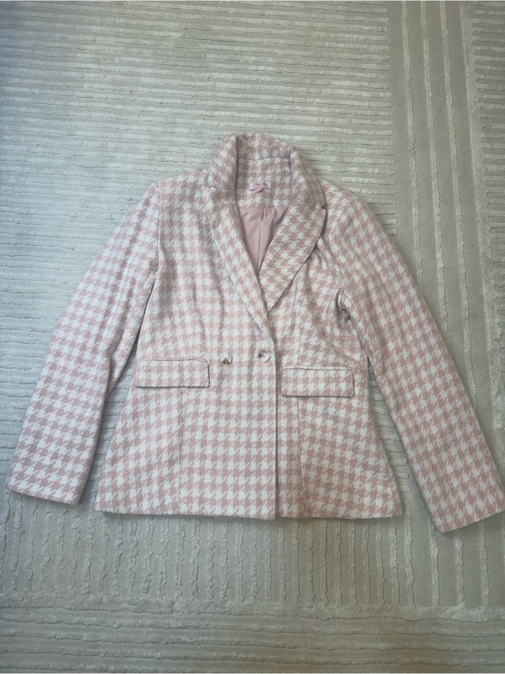 Pink Lily Pink and White Houndstooth Blazer Jacket size Medium